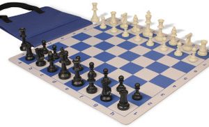 Weighted Standard Club Easy-Carry Plastic Chess Set Black & Ivory Pieces with Lightweight Floppy Board - Royal Blue