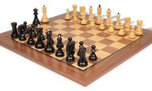 Zagreb Series Chess Set Ebonized & Boxwood Pieces with Classic Walnut Board - 3.25 King
