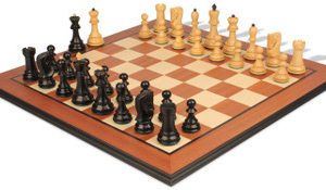 Zagreb Series Chess Set Ebonized & Boxwood Pieces with Mahogany & Maple Molded Edge Board - 3.875 King