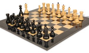 Zagreb Series Chess Set Ebony & Boxwood Pieces with Black & Ash Burl Board - 3.875 King