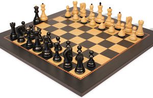 Zagreb Series Chess Set Ebony & Boxwood Pieces with The Queen's Gambit Chess Board - 3.875 King