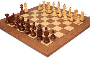 Zagreb Series Chess Set Golden Rosewood & Boxwood Pieces with Walnut & Maple Deluxe Board - 3.875 King