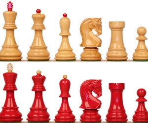 Zagreb Series Chess Set with High Gloss Red & Boxwood Pieces - 3.875 King