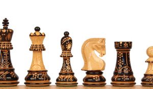 Zagreb Series Decorative Chess Set with Burnt Boxwood Pieces - 3.875 King