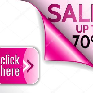 Vector pink curled corner with sale and click here button