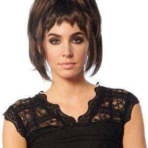 Women's Dark Brown High Ponytail with Bangs Costume Wig