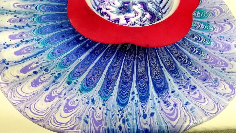 (29) 2nd Acrylic Swirl pour with Sink Strainer on canvas and vinyl record, Awsome results 💜💙