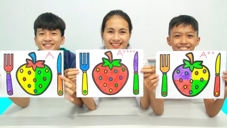 Strawberry and Cutlery Set Warna Warni Belajar Menggambar dan Mewarnai untuk Anak