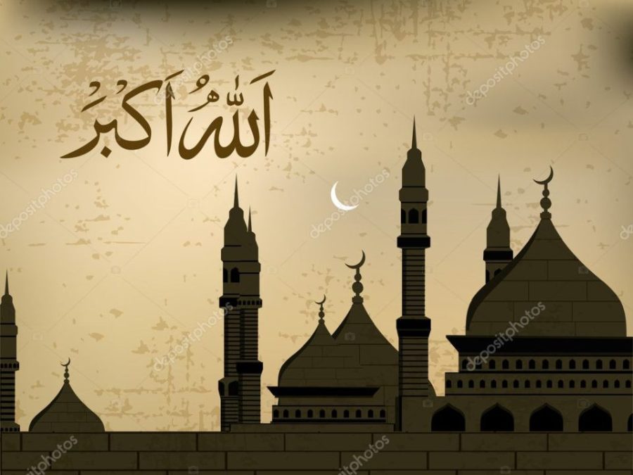 Arabic Islamic calligraphy of Allah O Akbar (Allah is [the] grea