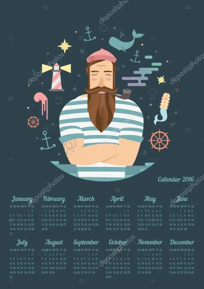 Blue anchor on the calendar in 2016