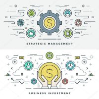 Flat line Investment and Business Strategy Concept Vector illustration. Modern thin linear stroke vector icons.