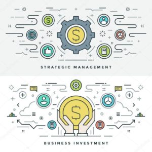 Flat line Investment and Business Strategy Concept Vector illustration. Modern thin linear stroke vector icons.