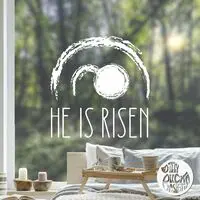 'He Is Risen' Easter Window Decal - Chalk effect - Medium / Read from inside