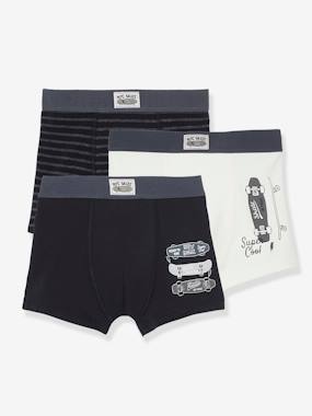 Pack of 3 Stretch Boxer Shorts, Skateboards, for Boys black