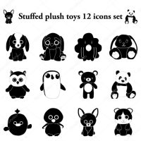 Stuffed plush toys 12 simple icons set