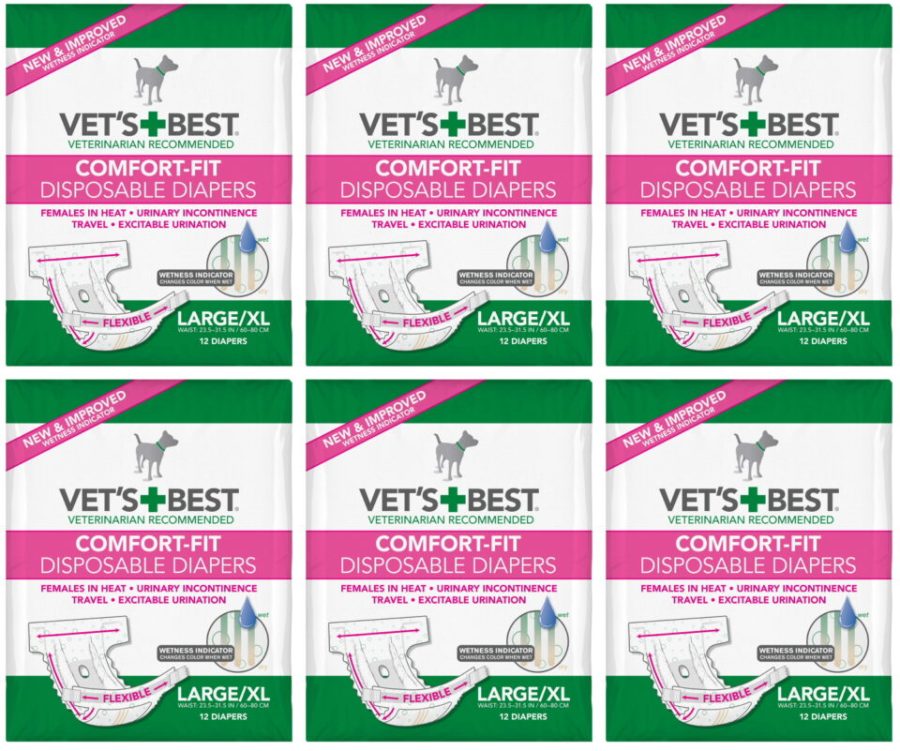 Vet's Best Diapers with Tail-Hole for Female Dogs, Comfort-Fit Disposable, Large/X-Large, 12 Count, 6 Pack