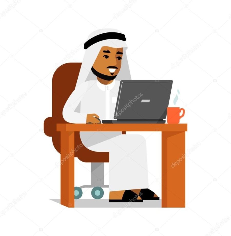 Arab man in computer internet working concept