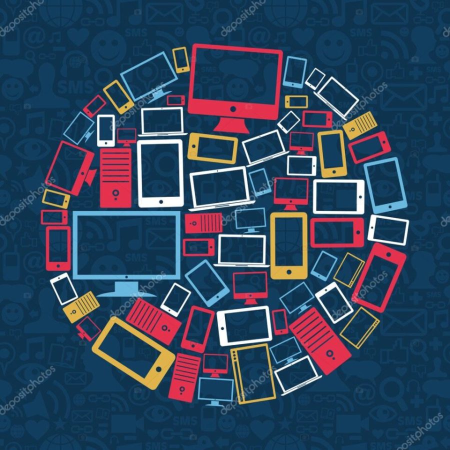 Computer, mobile phone and tablet circle