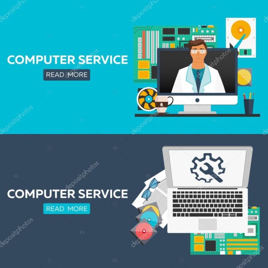 Computer service flat illustration concepts set. Flat design concepts for web banners, web sites, printed materials, infographics. Creative vector illustration.
