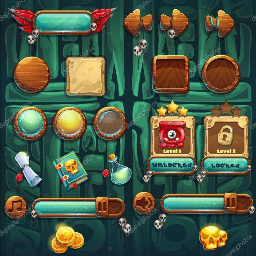 Jungle shamans GUI icons buttons set