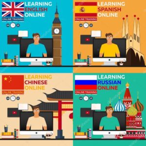 Learning language Online. Russian language, english langluage, spanish language, chinese language. Online training. Distance education. Online education. Language courses, foreign language, language tutorial