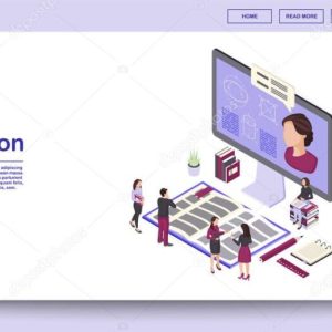 Online education webpage vector template with isometric illustration