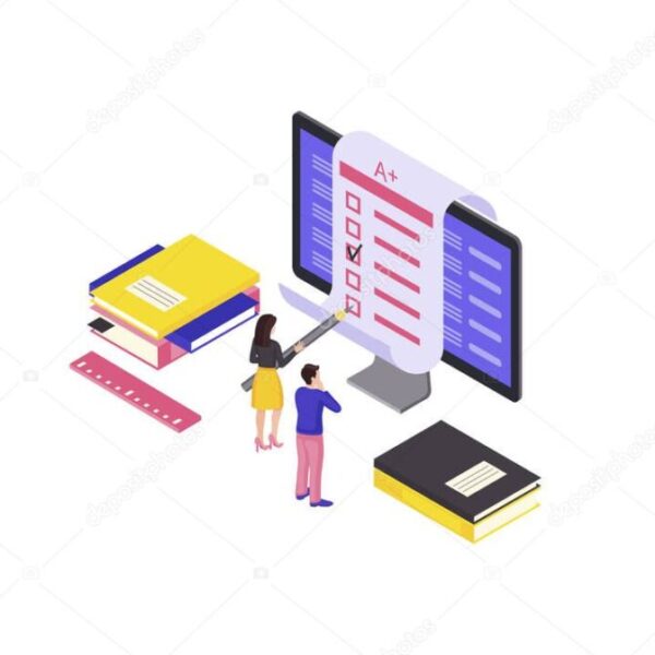 Online test isometric color vector illustration