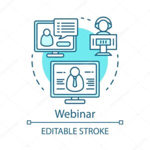 Webinar blue concept icon. E-learning idea thin line illustration. Web-based video conference. Web seminar. Online courses, classes. Remote education. Vector isolated outline drawing. Editable stroke