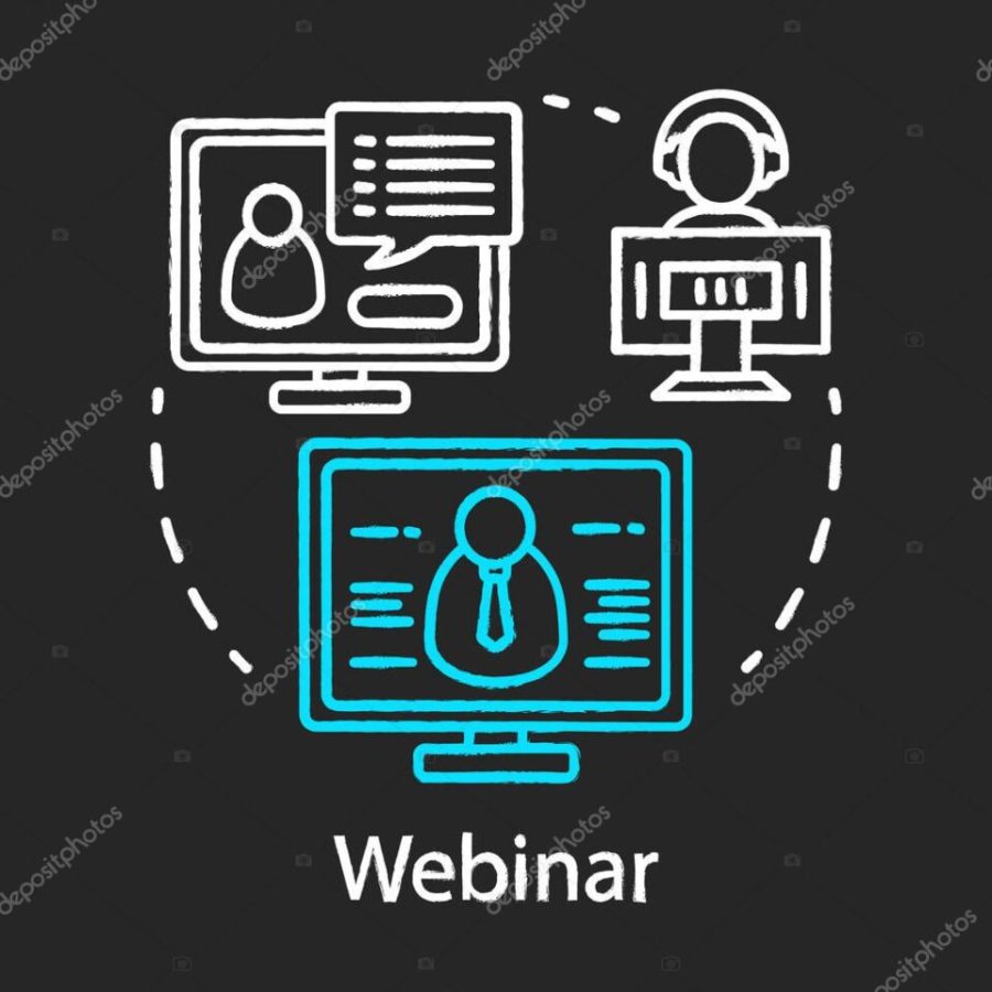 Webinar chalk concept icon. E-learning idea. Web-based video conference. Distance seminar. Online courses, classes. Remote education. Vector isolated chalkboard illustration