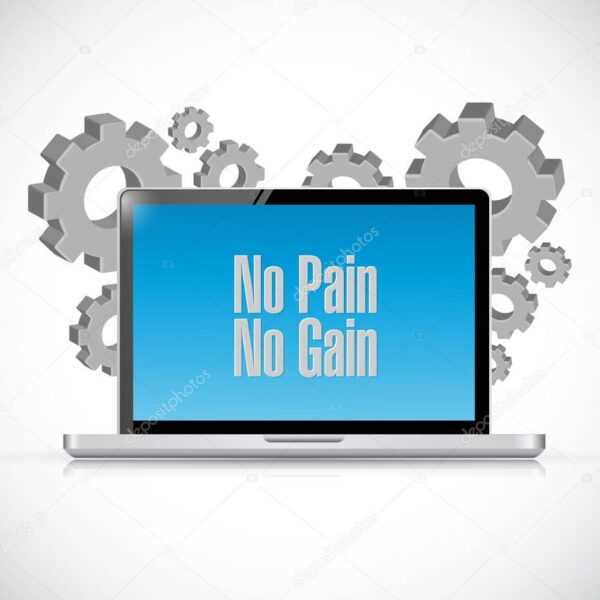 laptop computer no pain no gain text sign concept