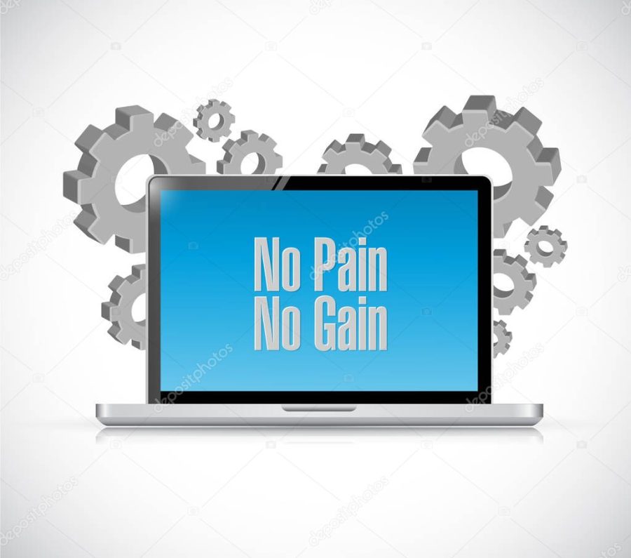 laptop computer no pain no gain text sign concept