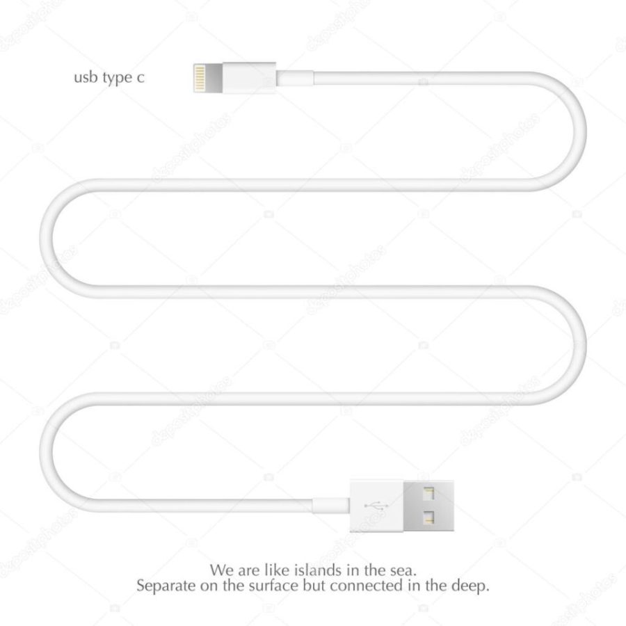 new usb interface cable isolated on white background. vector universal serial bus 3d illustration. computer peripherals connector or smartphone recharge supply.