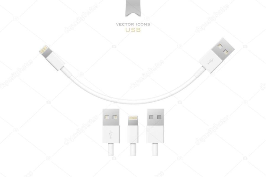 set of usb interface cables isolated on white background. vector universal serial bus 3d icons design. computer peripherals connector or smartphone recharge supply