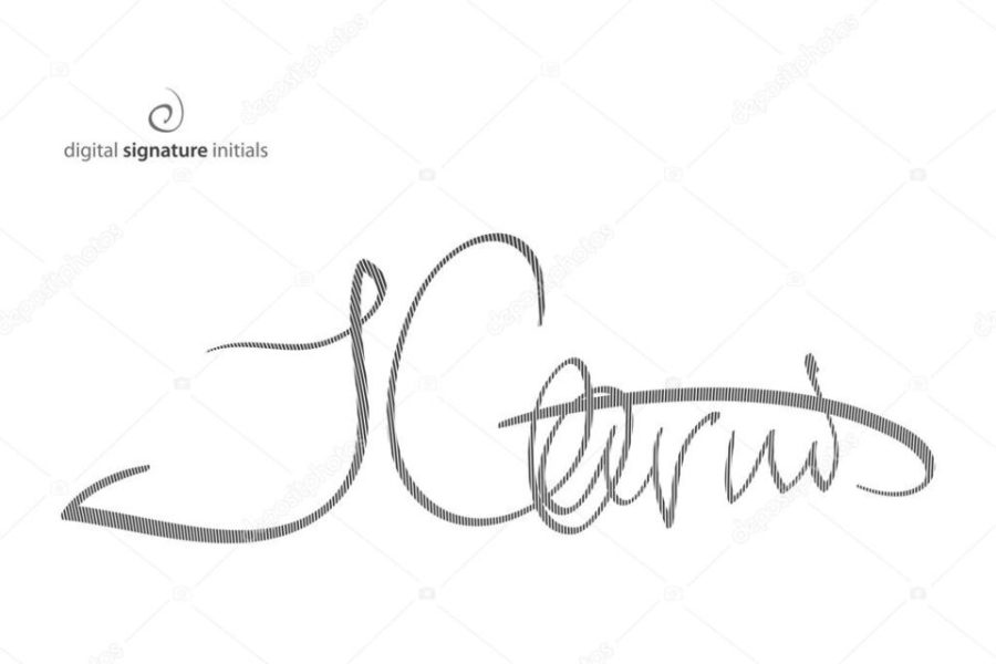 abstract, fictitious, digital signature icon protected with encryption technology. vector electronic autograph, business concept