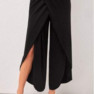 High Waisted Side Slit Black Pants