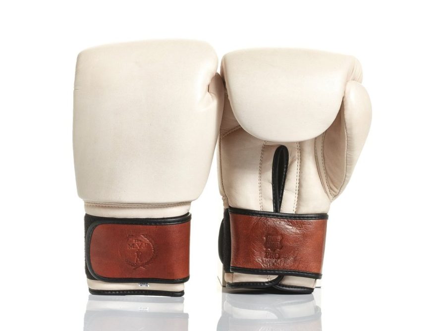 PRO Cream / Brown Leather Boxing Gloves (Strap Up)