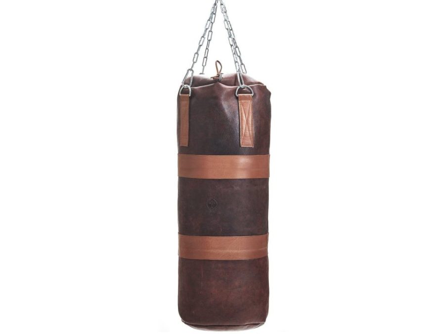 RETRO Heritage Brown Leather Heavy Punching Bag, Tan Trim (un-filled)