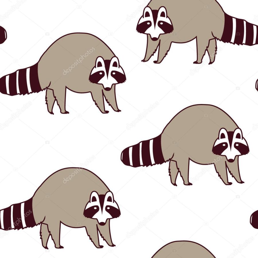 Vector pattern with cute raccoons. Kids illustration.