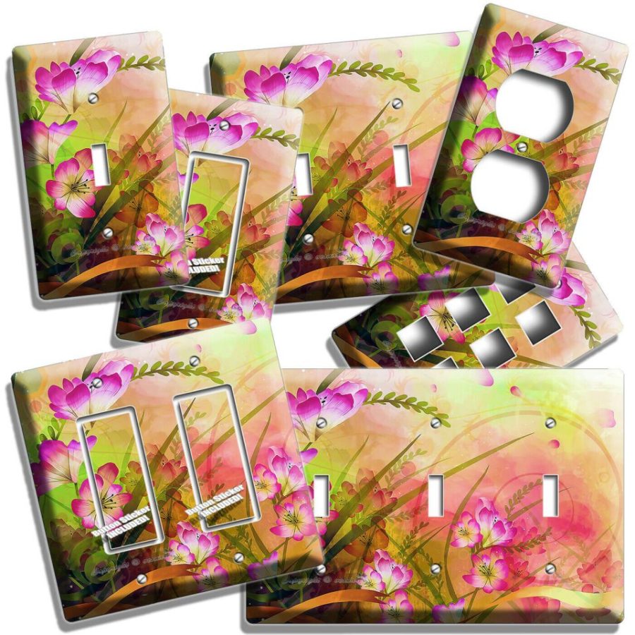 ABSTRACT ART WILD PINK FLOWERS LIGHT SWITCH OUTLET WALL PLATES FLORAL ROOM DECOR