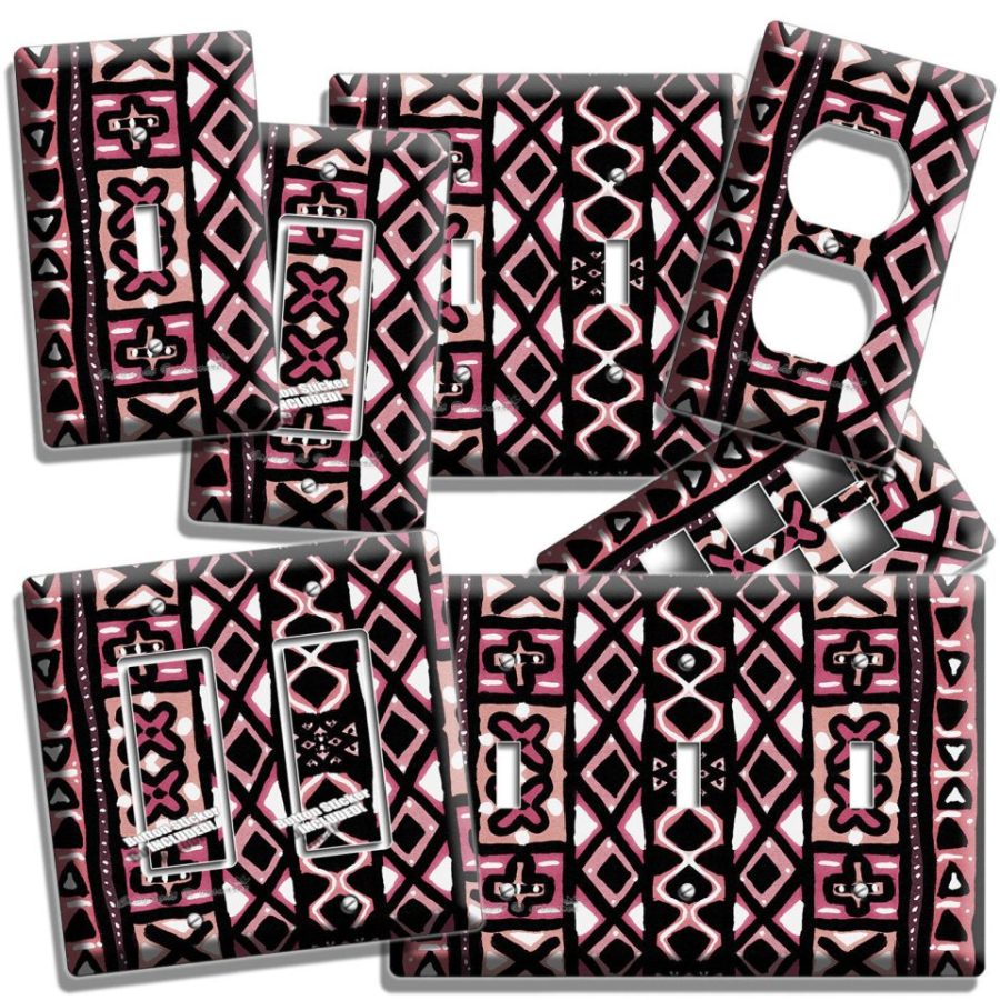 AFRICAN TRIBAL RED MUD CLOTH LOOK LIGHT SWITCH OUTLET WALL PLATES ROOM ART DECOR