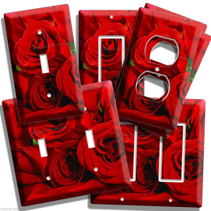 BEAUTIFUL BOUQUET OF RED ROSES LIVING ROOM DECORATION LIGHT SWITCH OUTLET PLATES