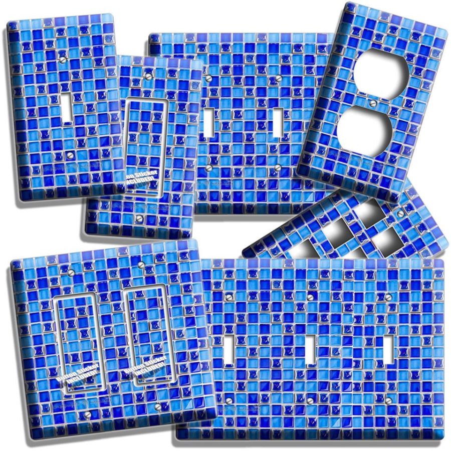 BLUE MOSAIC ARABIC TILES LIGHT SWITCH OUTLES WALL PLATE KITCHEN LAUNDRY DECOR