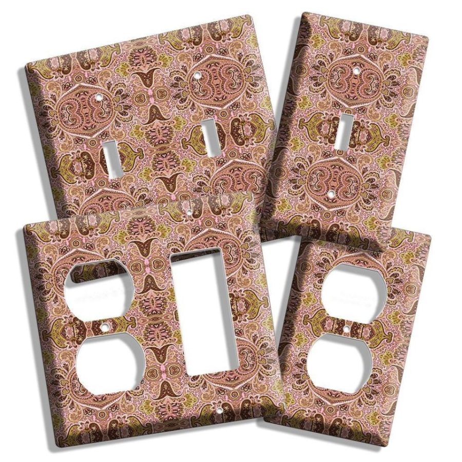 BROWN PAISLEY MEDIEVAL DESIGN LIGHT SWITCH OUTLET WALL PLATE COVER ROOM HD DECOR