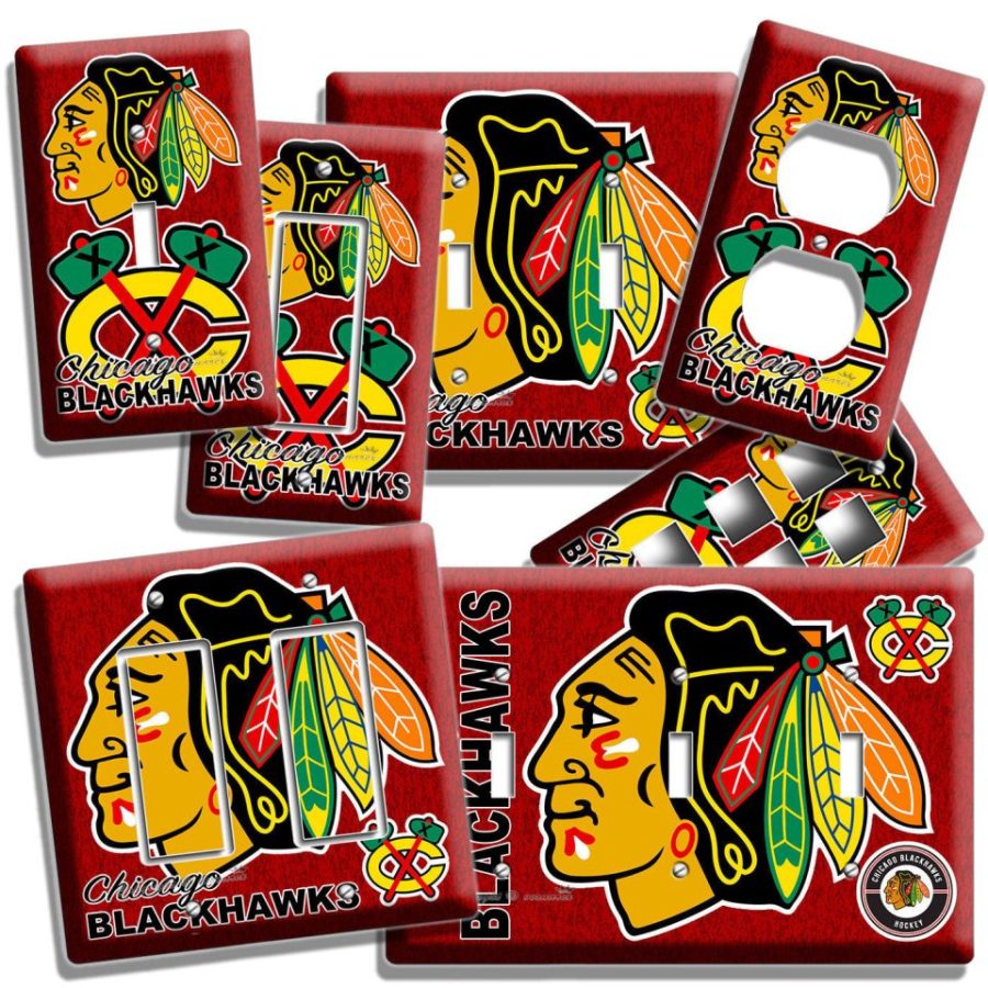 CHICAGO BLACKHAWKS HOCKEY LIGHT SWITCH POWER OUTLET WALL PLATE COVER MAN CAVE CB