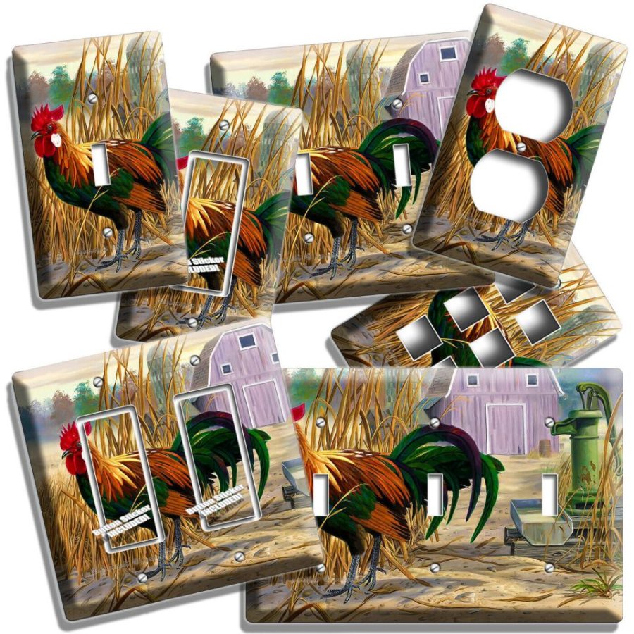 COLORFUL FRENCH ROOSTER COUNTRY FARM LIGHT SWITCH PLATE OUTLET KITCHEN ART DECOR