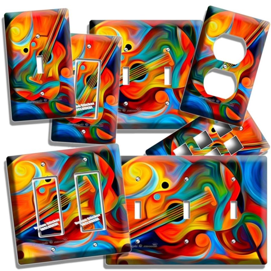 COLORFUL GUITAR KEYNOTE LIGHT SWITCH OUTLET WALL PLATES MUSIC STUDIO HOME DECOR