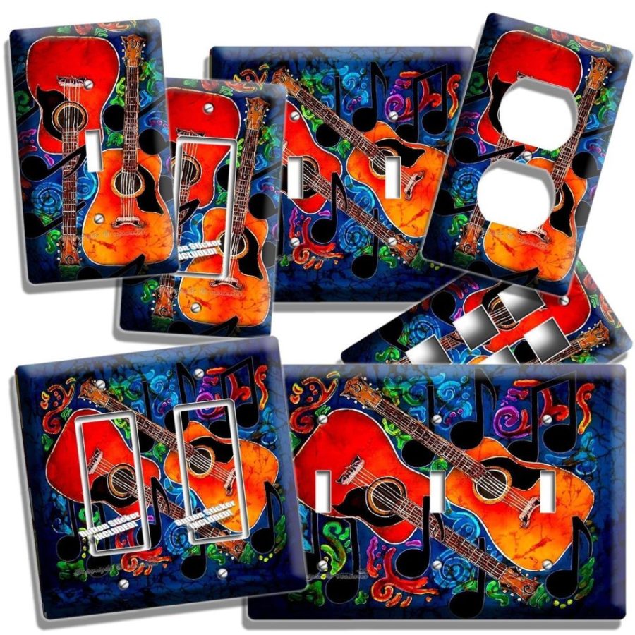 COLORFUL GUITARS MUSIC MODERN ABSTRACT LIGHT SWITCH OUTLET WALL PLATES ART DECOR