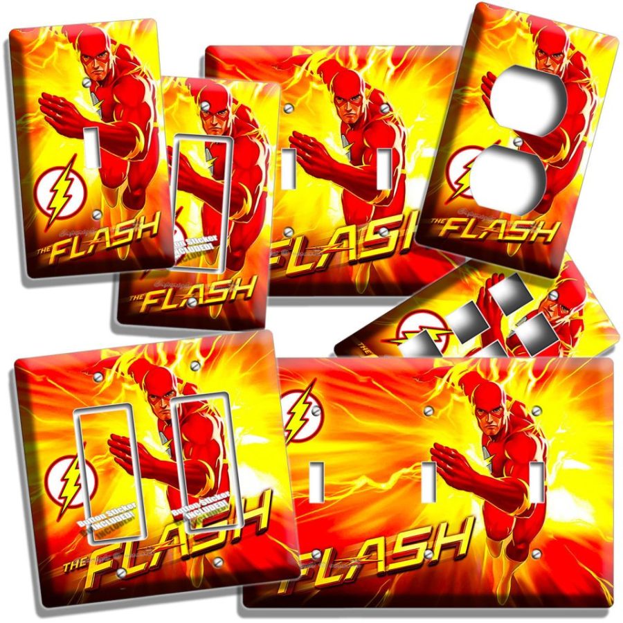 FLASH SUPERHERO FLAMES LIGHT SWITCH OUTLET WALL PLATE BOY BEDROOM MAN CAVE DECOR