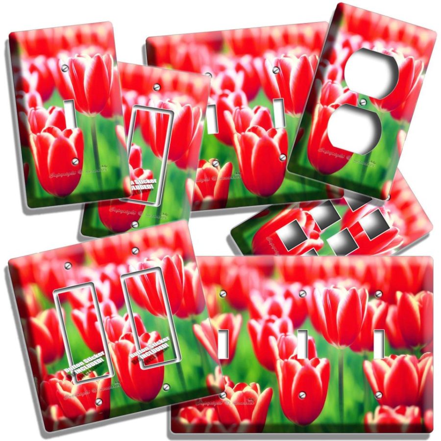 FLORAL RED WILD HOLLAND TULIPS FLOWERS LIGHT SWITCH OUTLET WALL PLATE ROOM DECOR