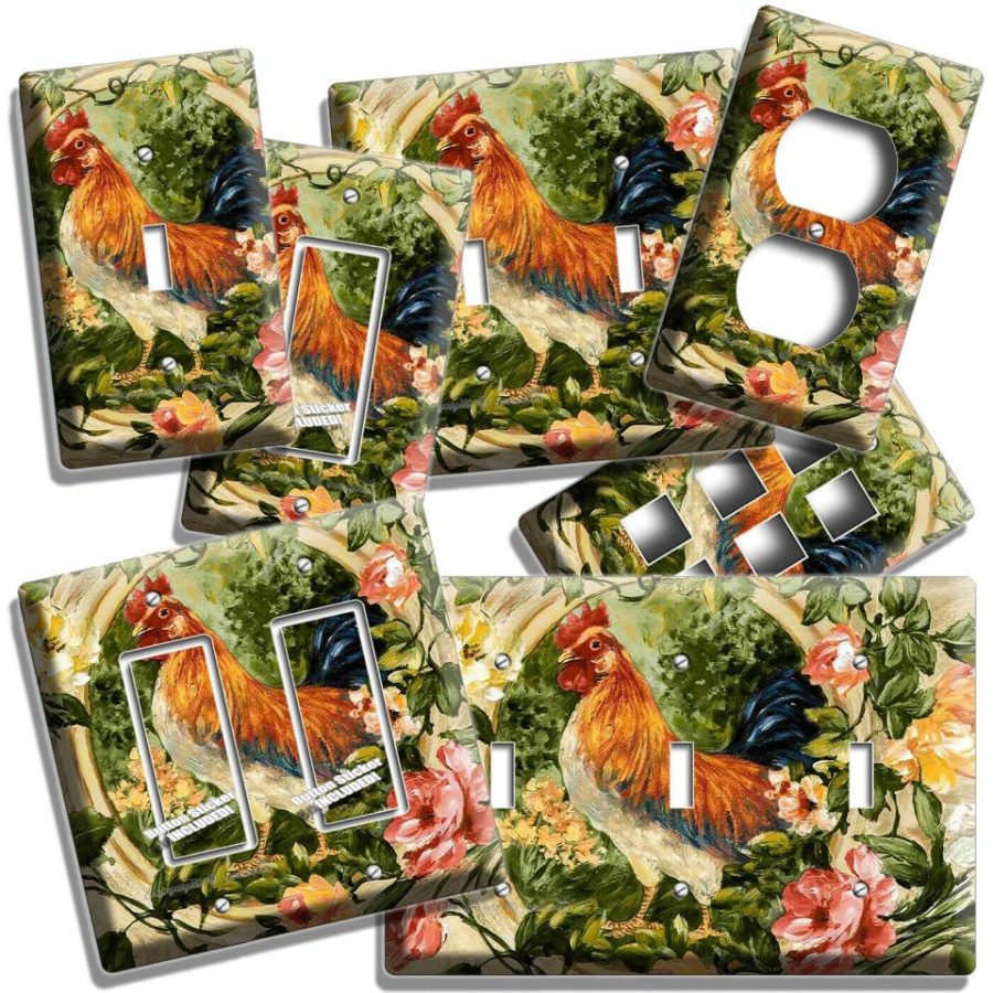 FRENCH ROOSTER COUNTRY FARM FLOWERS LIGHT SWITCH PLATE OUTLET KITCHEN DINER ROOM